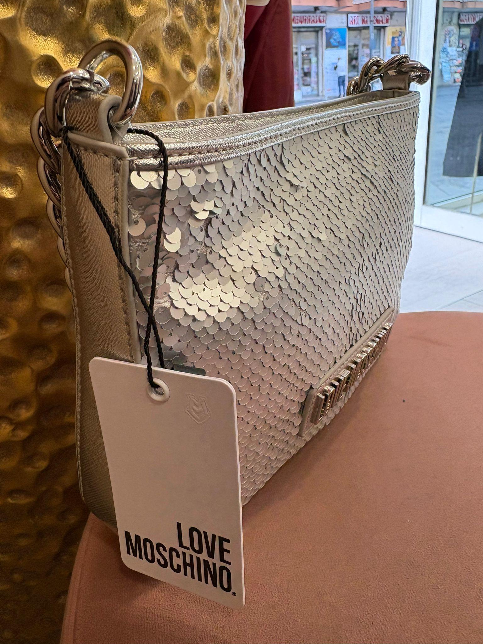 Pochette Love Moschino in Pailettes Argento