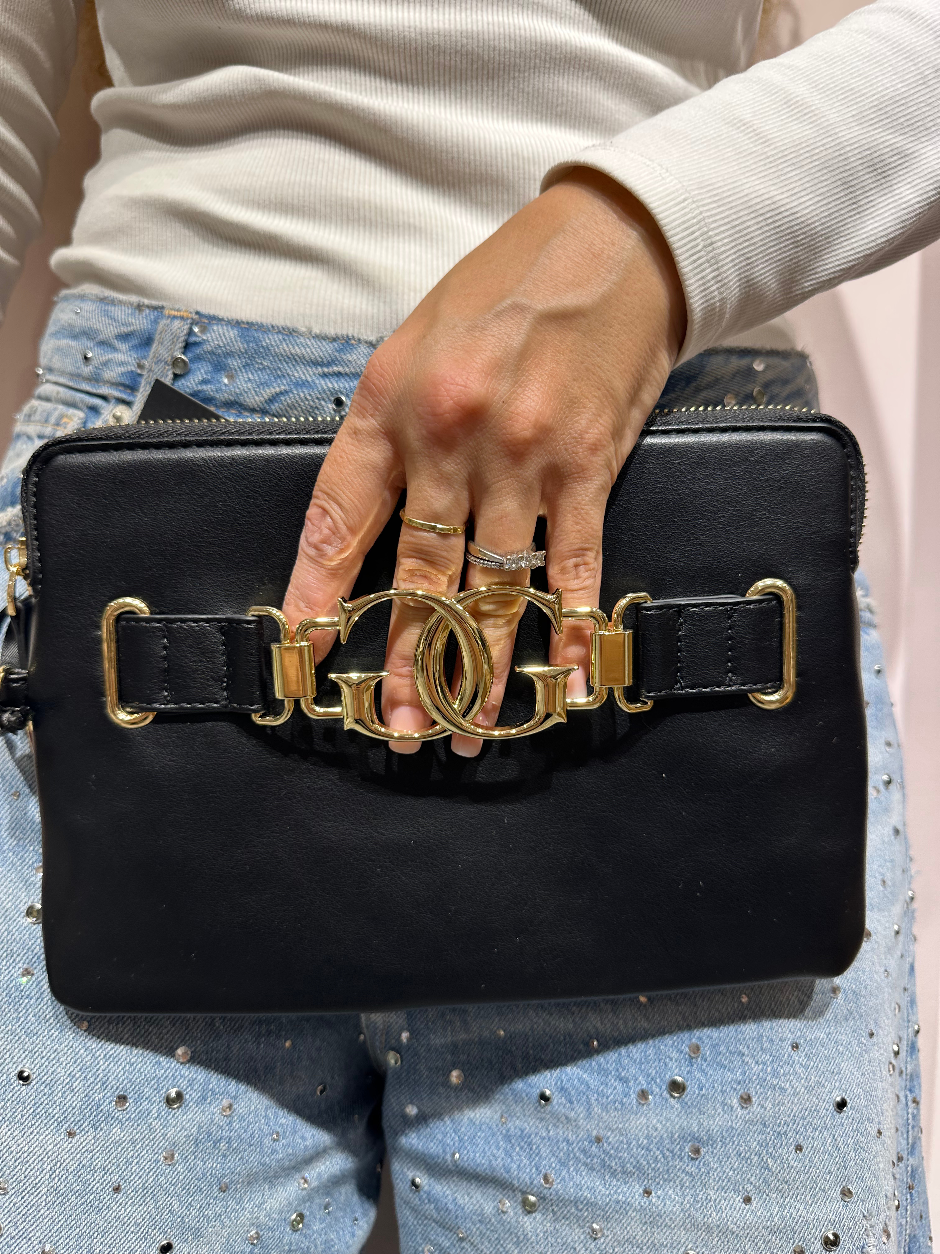 GAELLE POCHETTE NERA CON INSERTI ORO DOUBLE GG