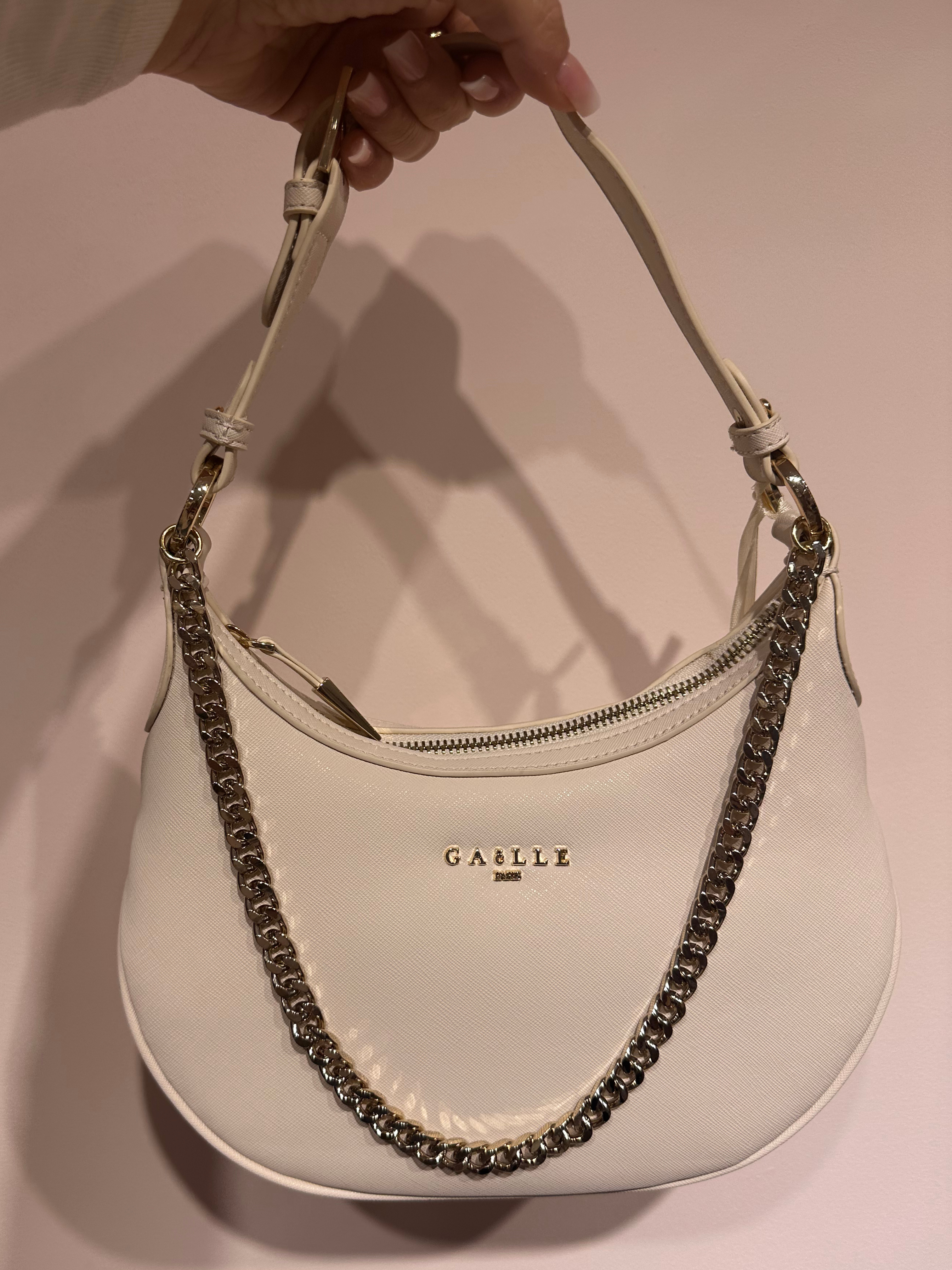 GAELLE BORSA SHOULDER STRAP SAFFIANO BIANCA CON LOGO ORO