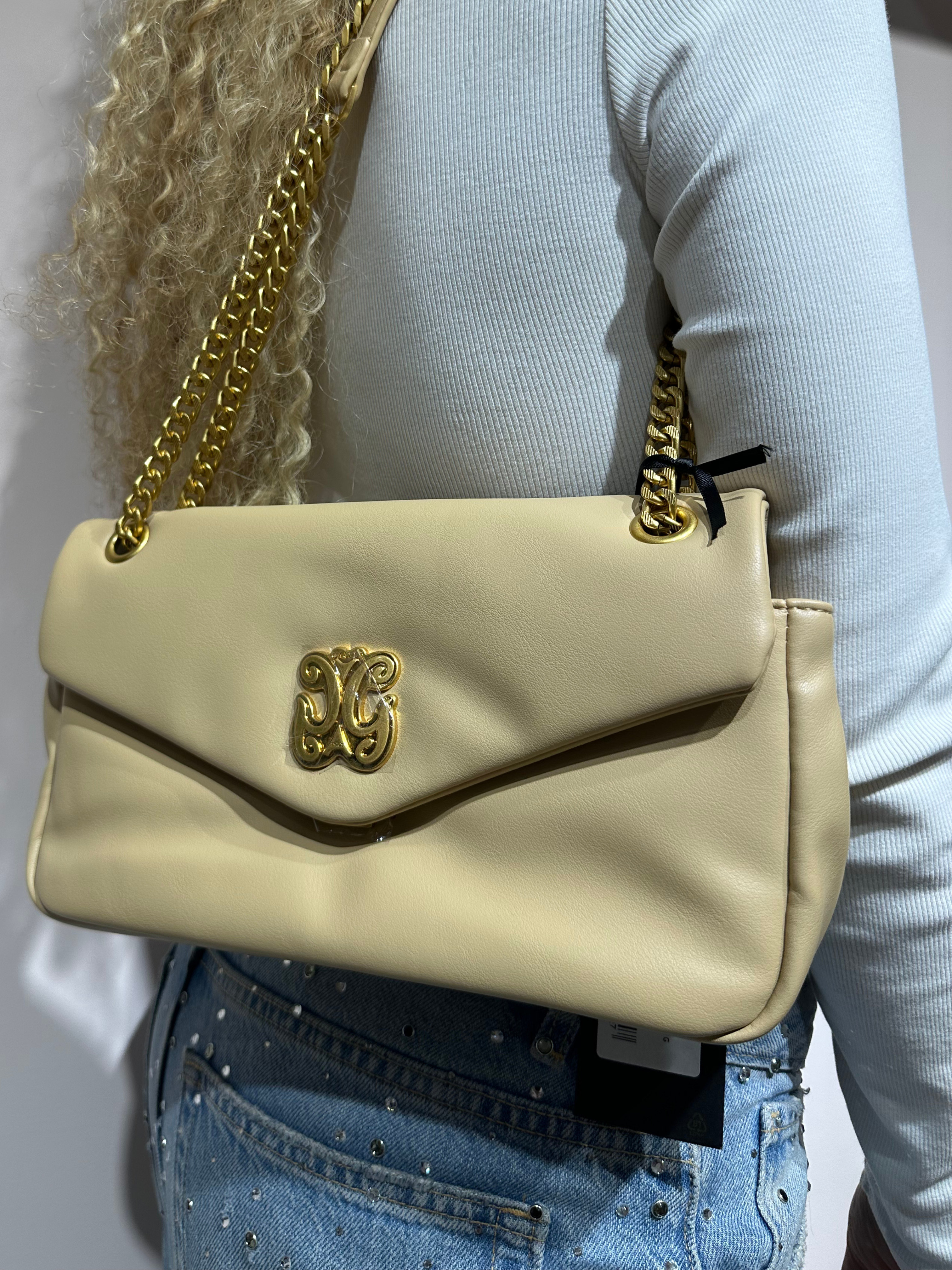 GAELLE TRACOLLA REGOLABILE CAMEL CON INSERTI ORO