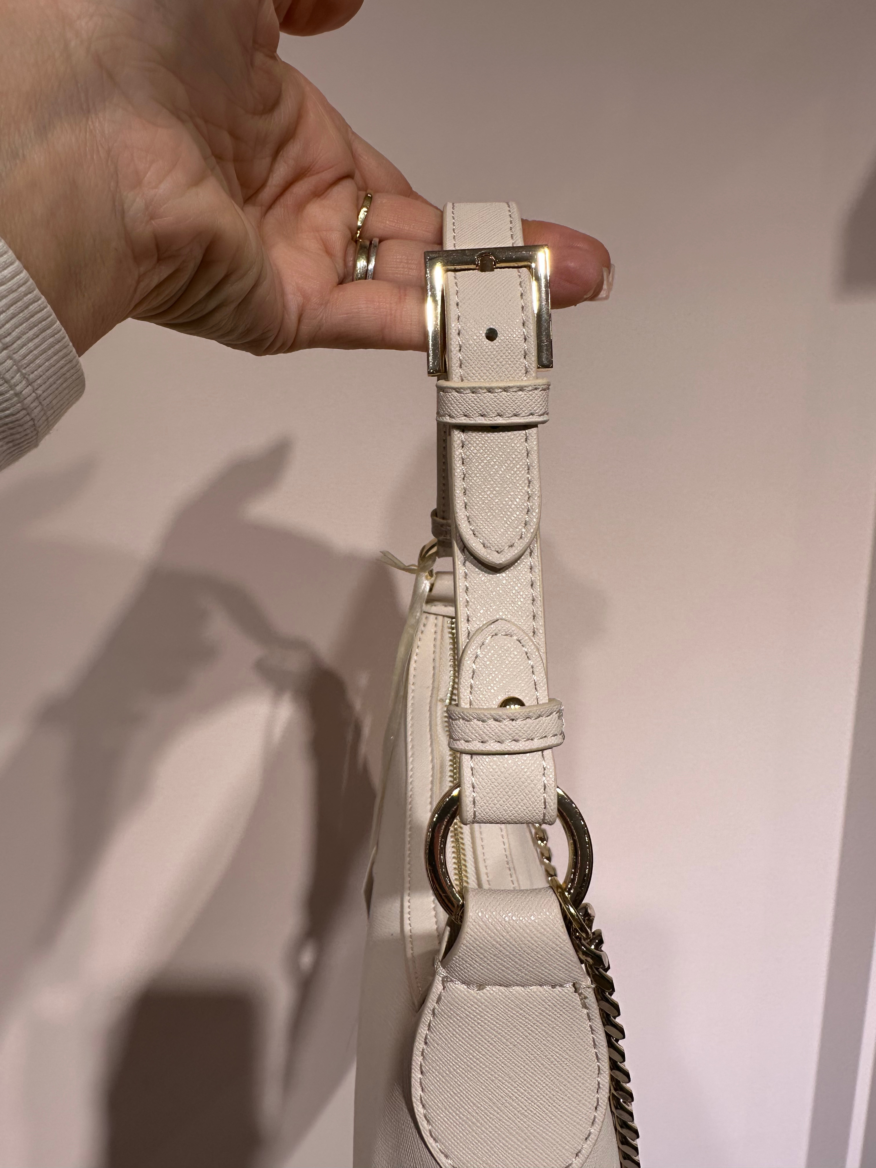 GAELLE BORSA SHOULDER STRAP SAFFIANO BIANCA CON LOGO ORO