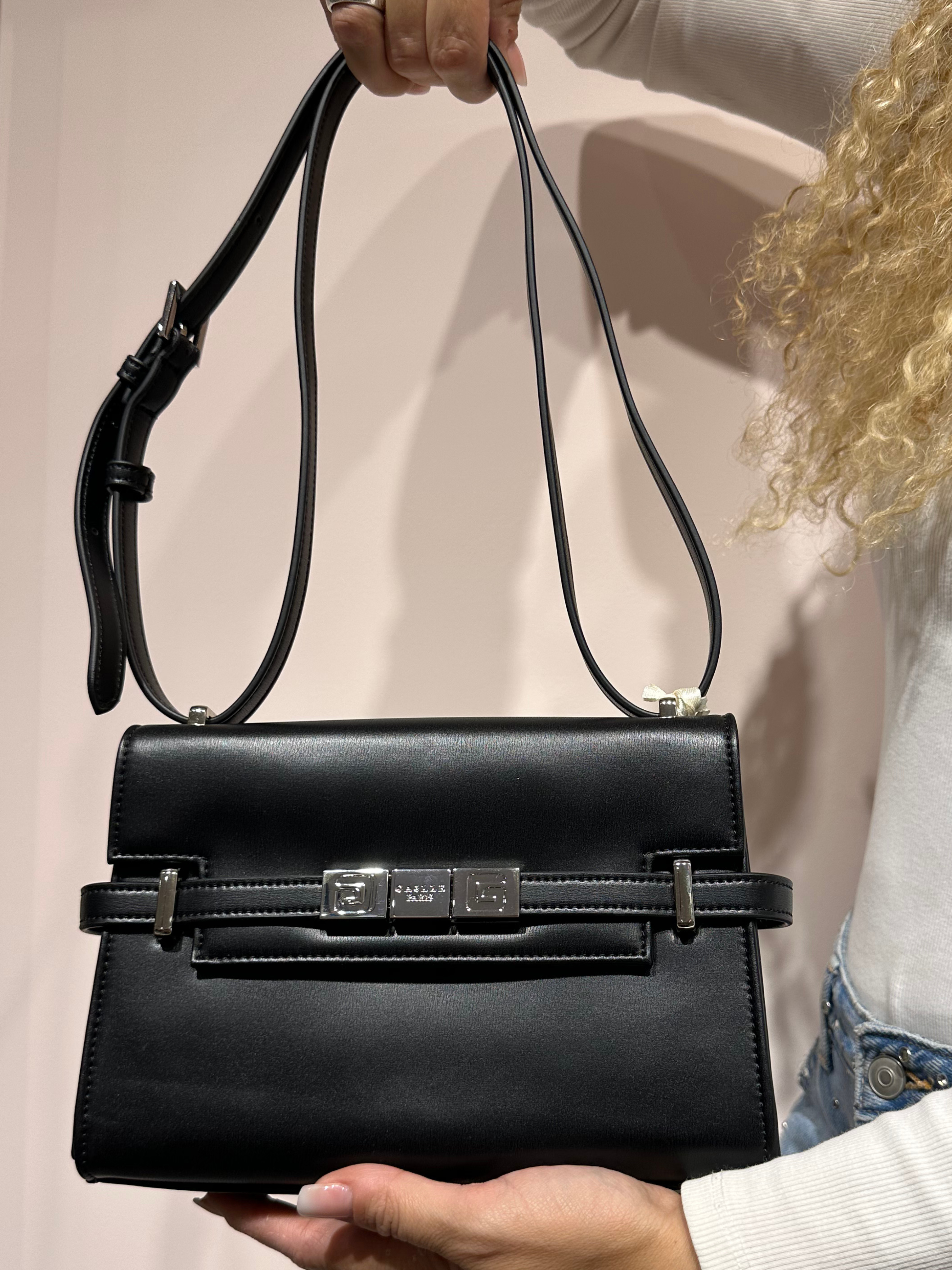 GAELLE BORSA TRACOLLA NERA CON INSERTI ARGENTO