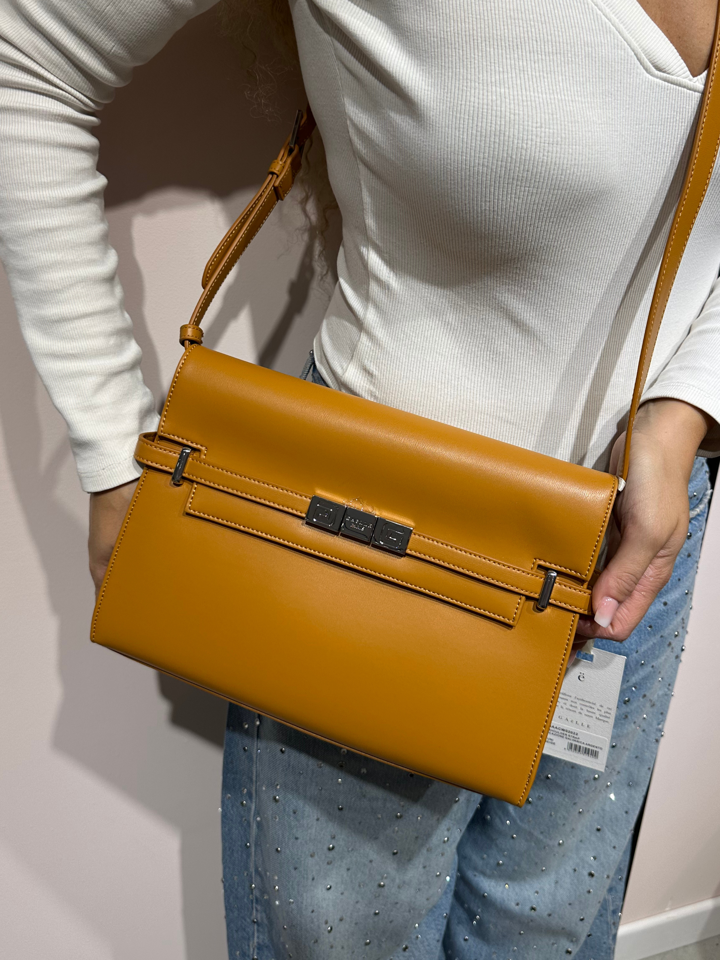 GAELLE BORSA TRACOLLA BEIGE APPLICAZIONE ARGENTO