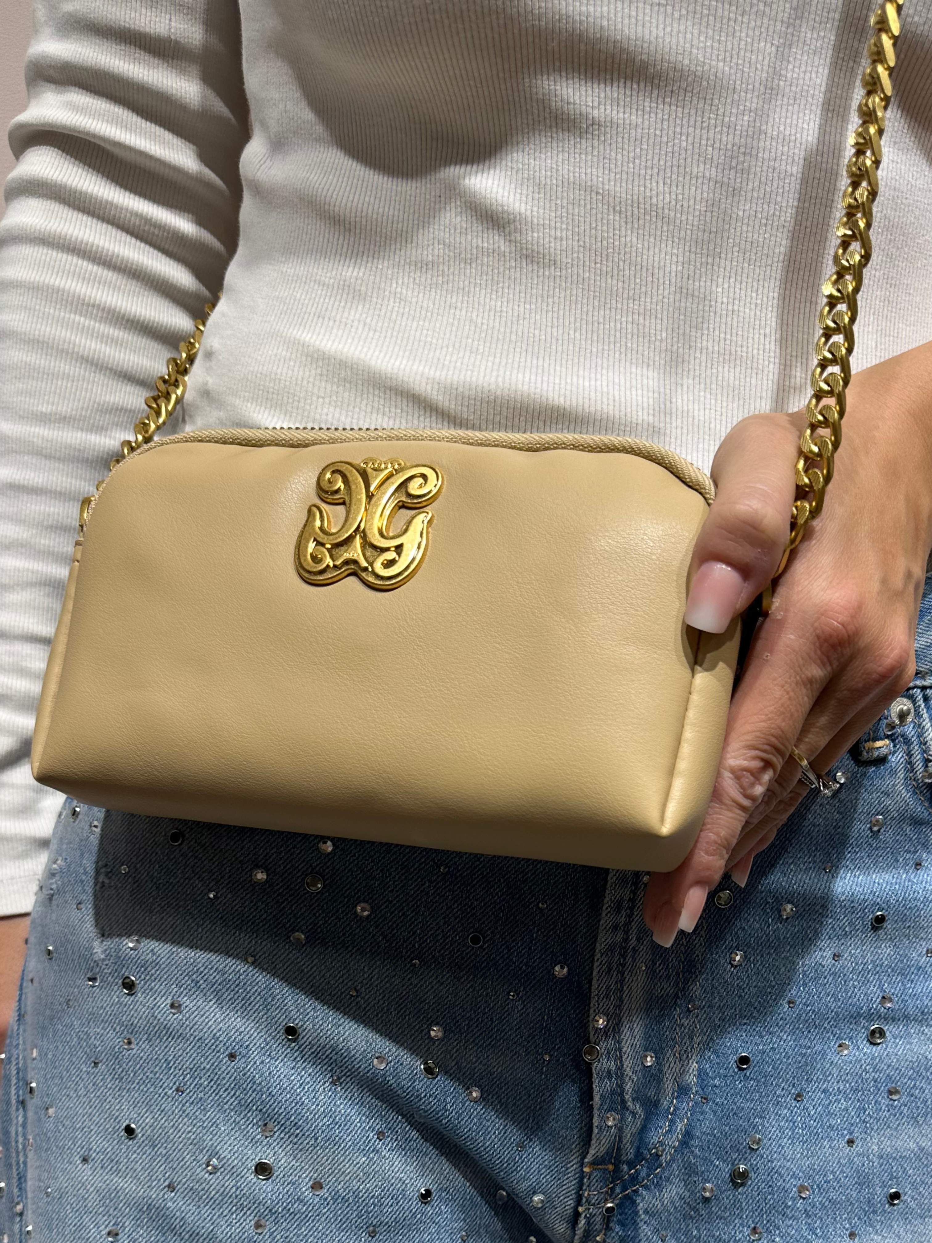 GAELLE MINI CAMERA BAG APPLICAZIONE DOUBLE G BEIGE