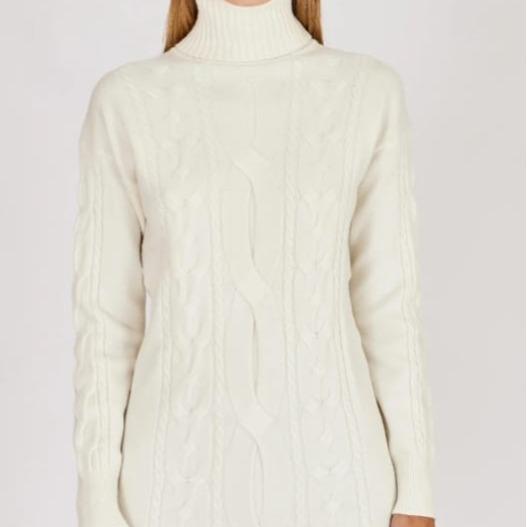 Abito Guess Marciano bianco collo alto, manica lunga e dettagli laterali