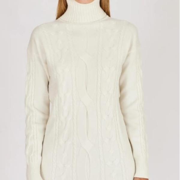 Abito Guess Marciano bianco collo alto, manica lunga e dettagli laterali