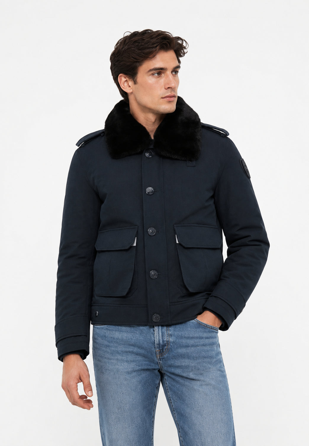 GIUBBOTTO BLAUER BLU CON COLLO IN ECOPELLICCIA REMOVIBILE