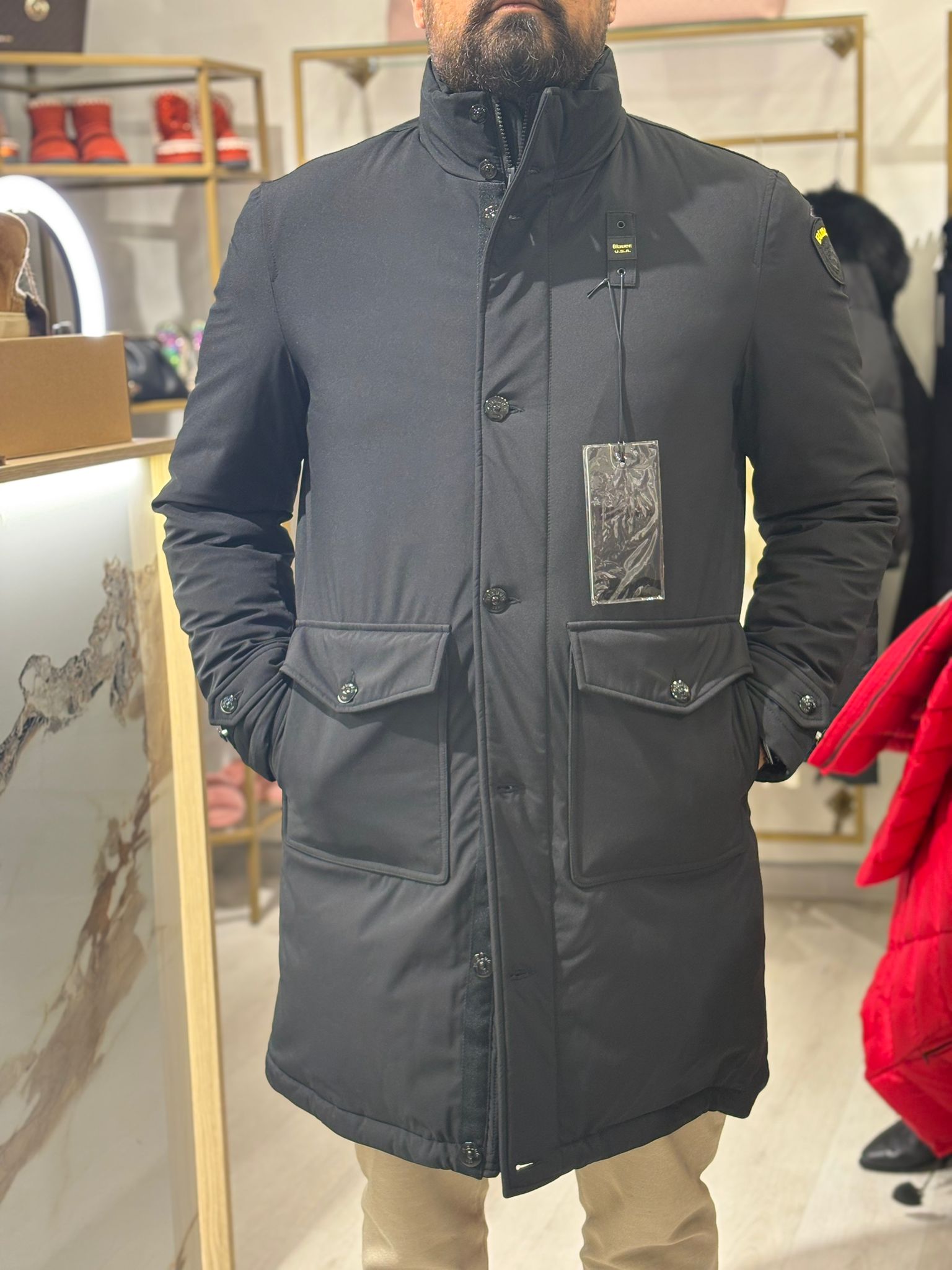 Trench Blauer Antipioggia da Uomo con Tasche Laterali e Cerniera Frontale