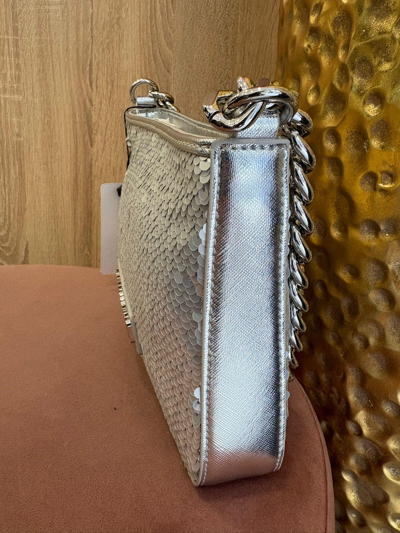 Pochette Love Moschino in Pailettes Argento