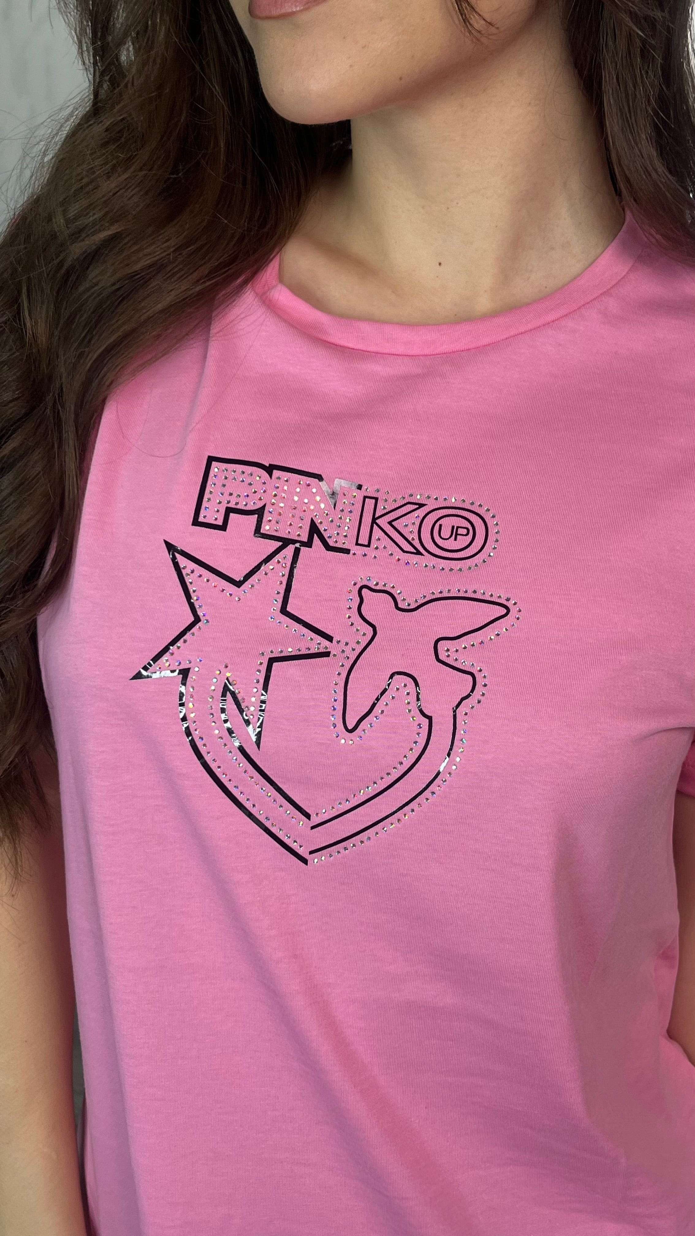 PINKO T-shirt Star con Strass