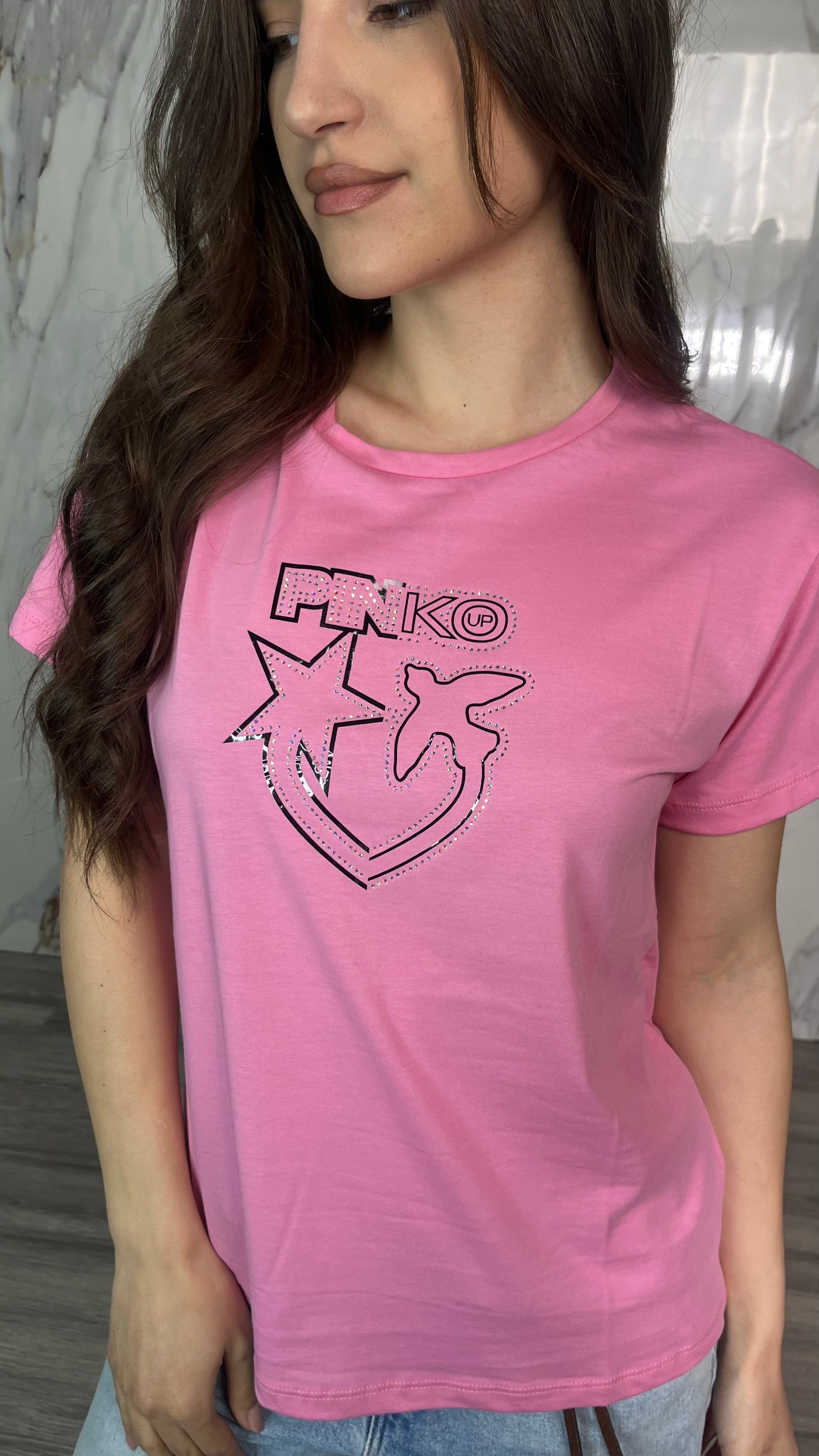 PINKO T-shirt Star con Strass