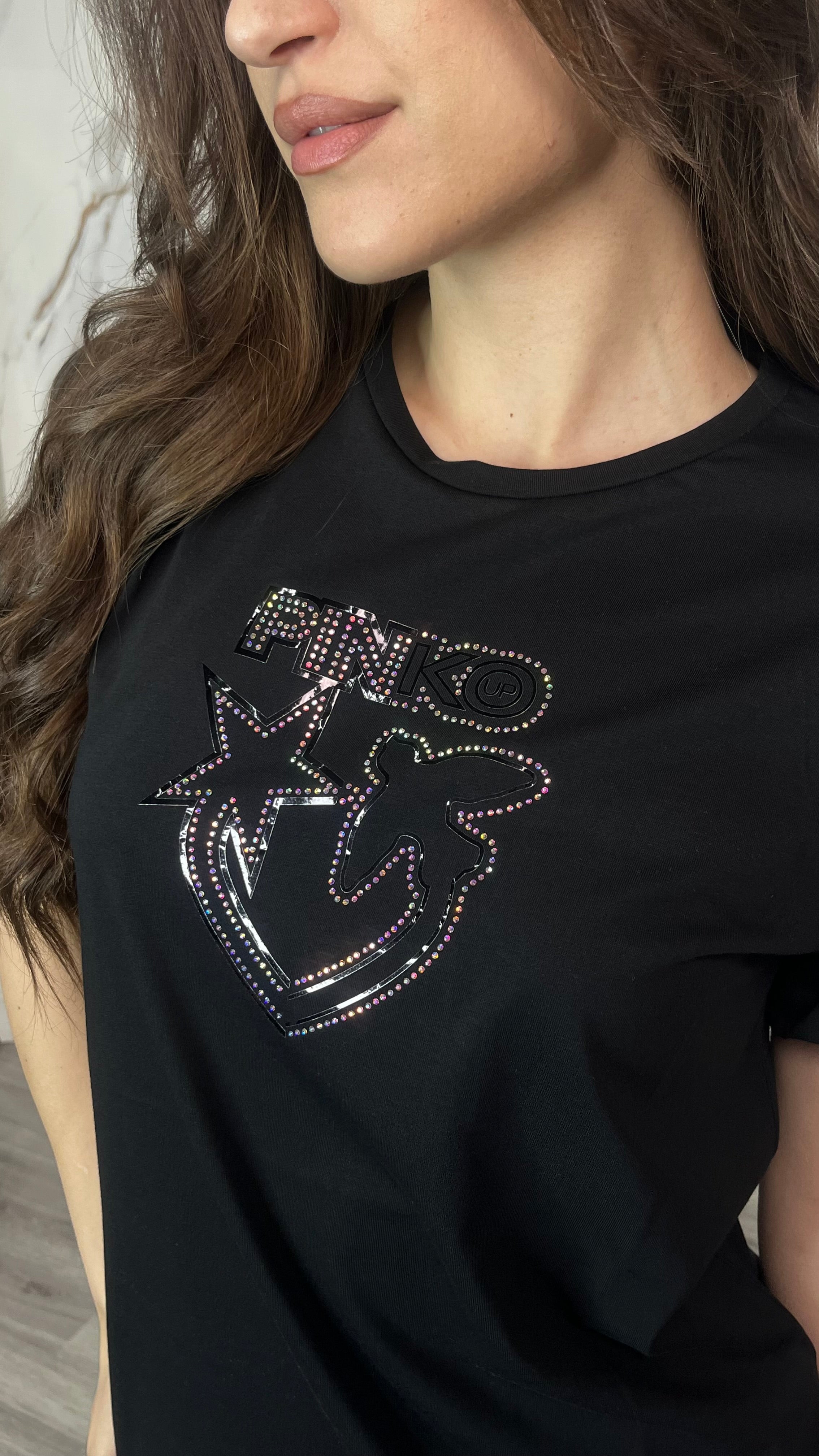 PINKO T-shirt Star con Strass