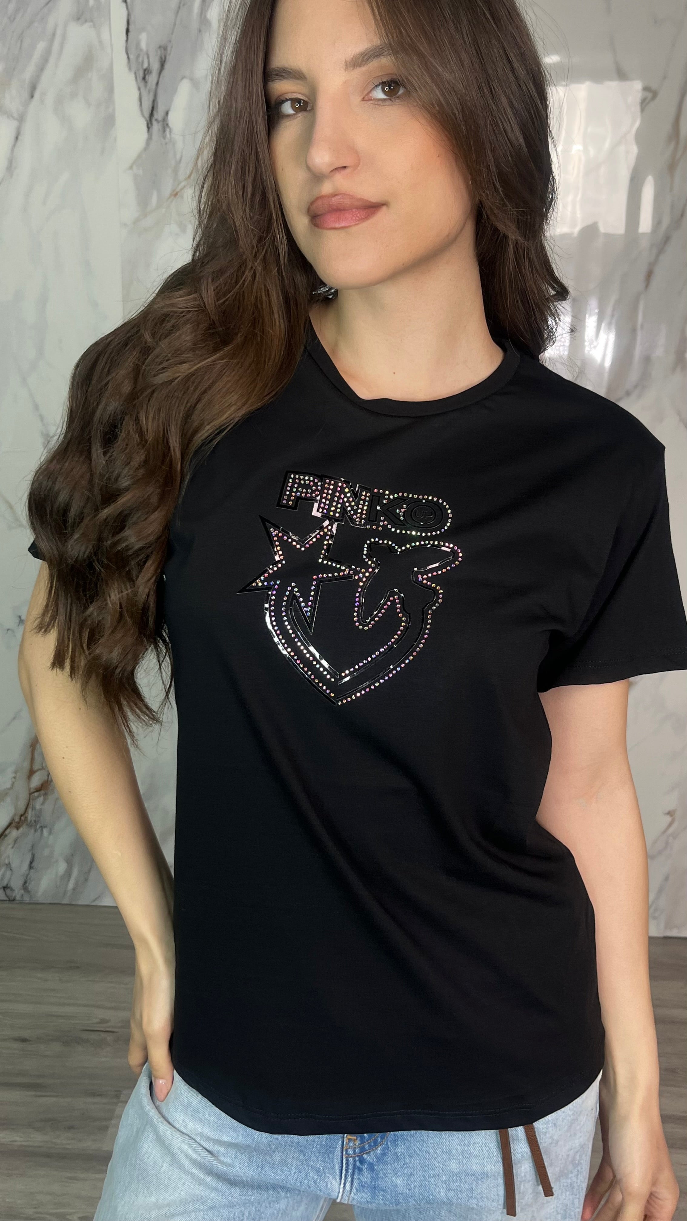 PINKO T-shirt Star con Strass