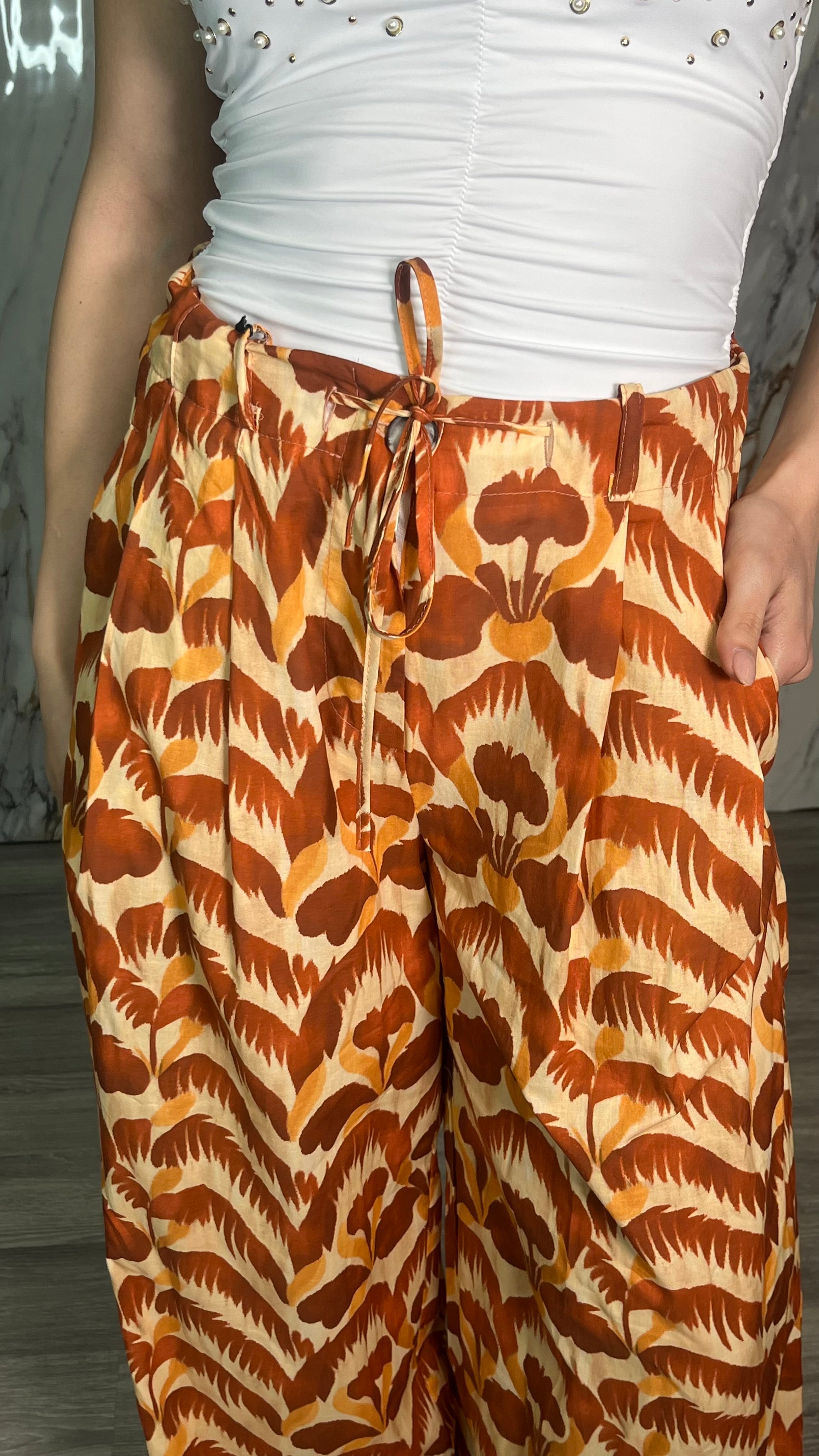 VICOLO Pantalone fantasia in cotone