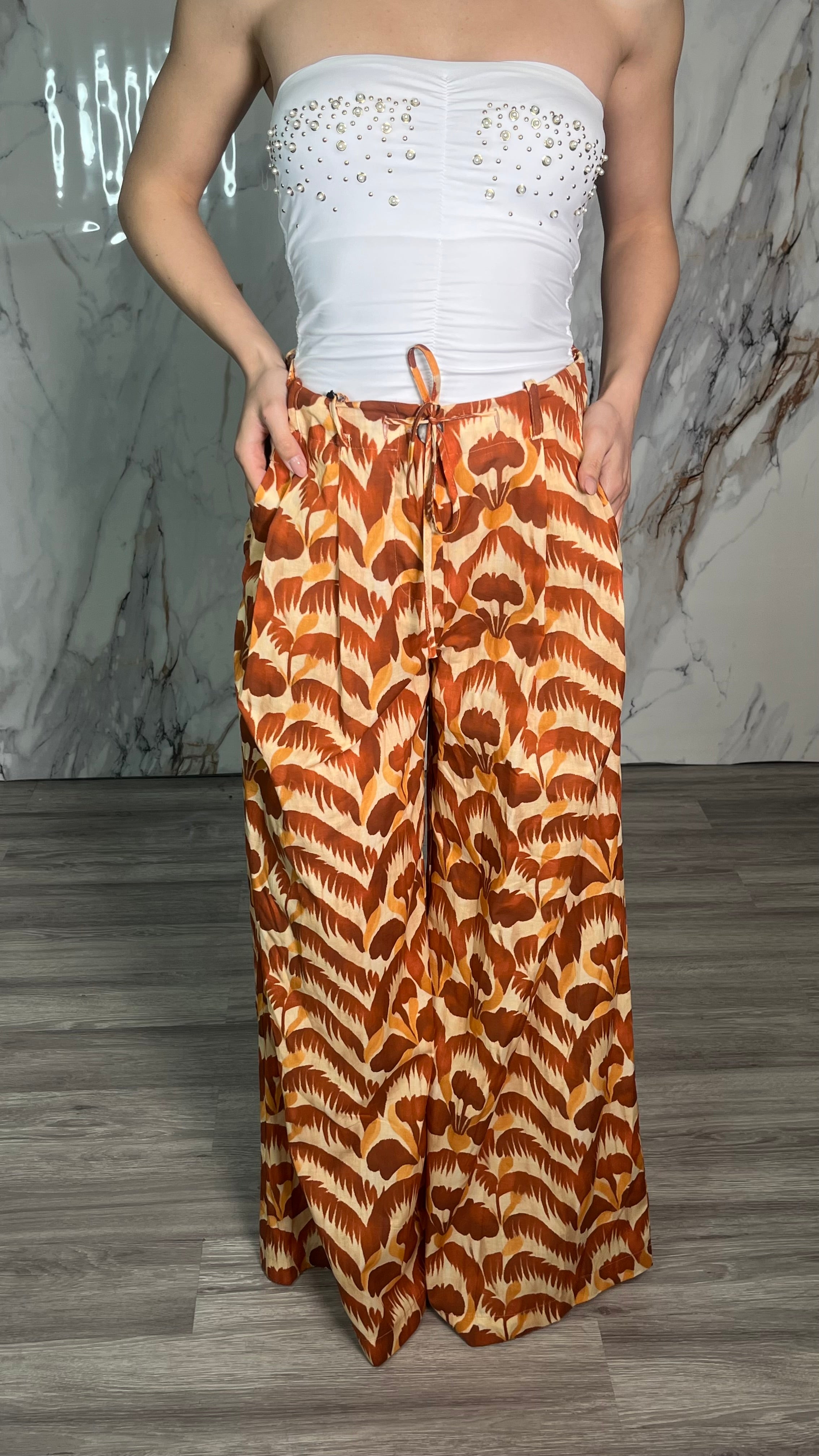VICOLO Pantalone fantasia in cotone