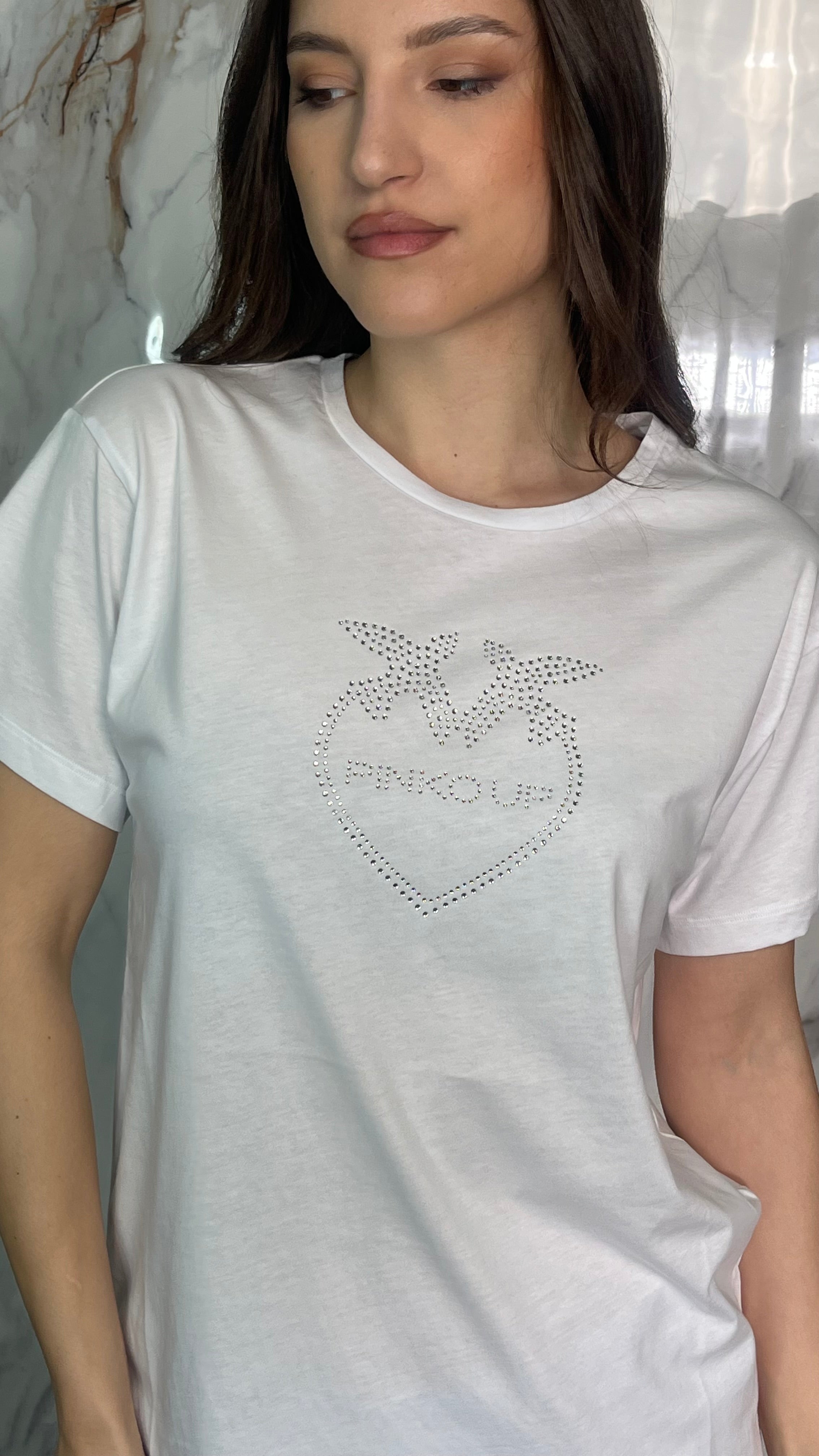 PINKO T-shirt heart strass