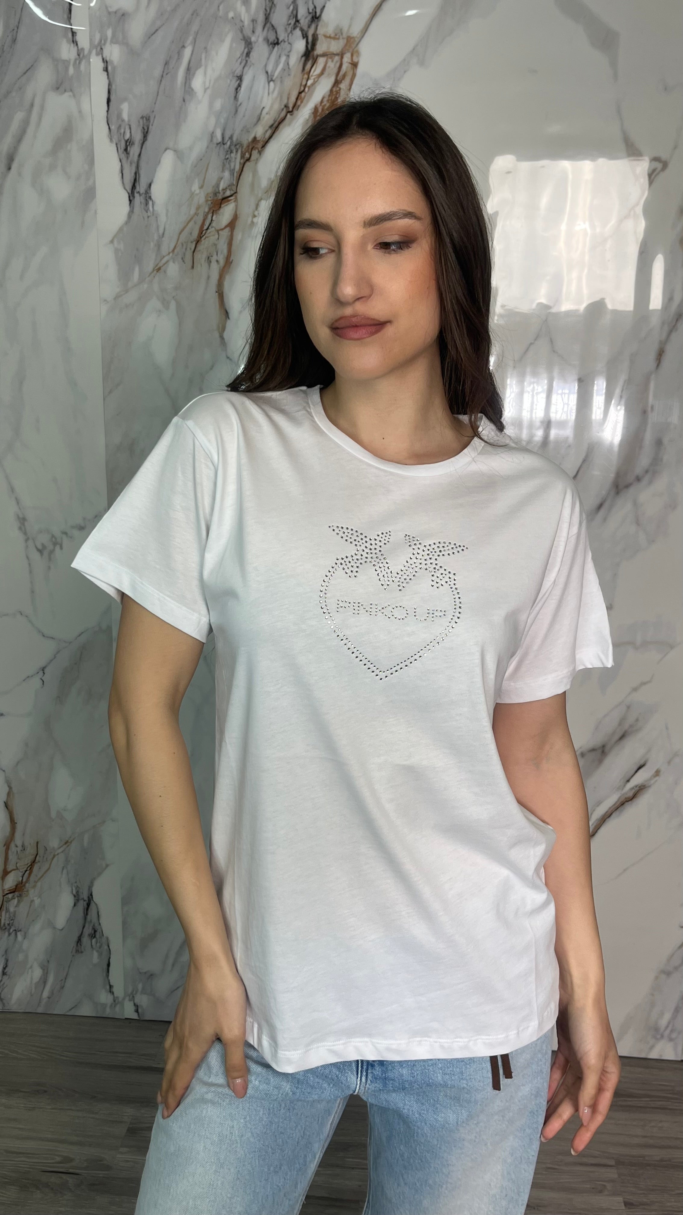 PINKO T-shirt heart strass