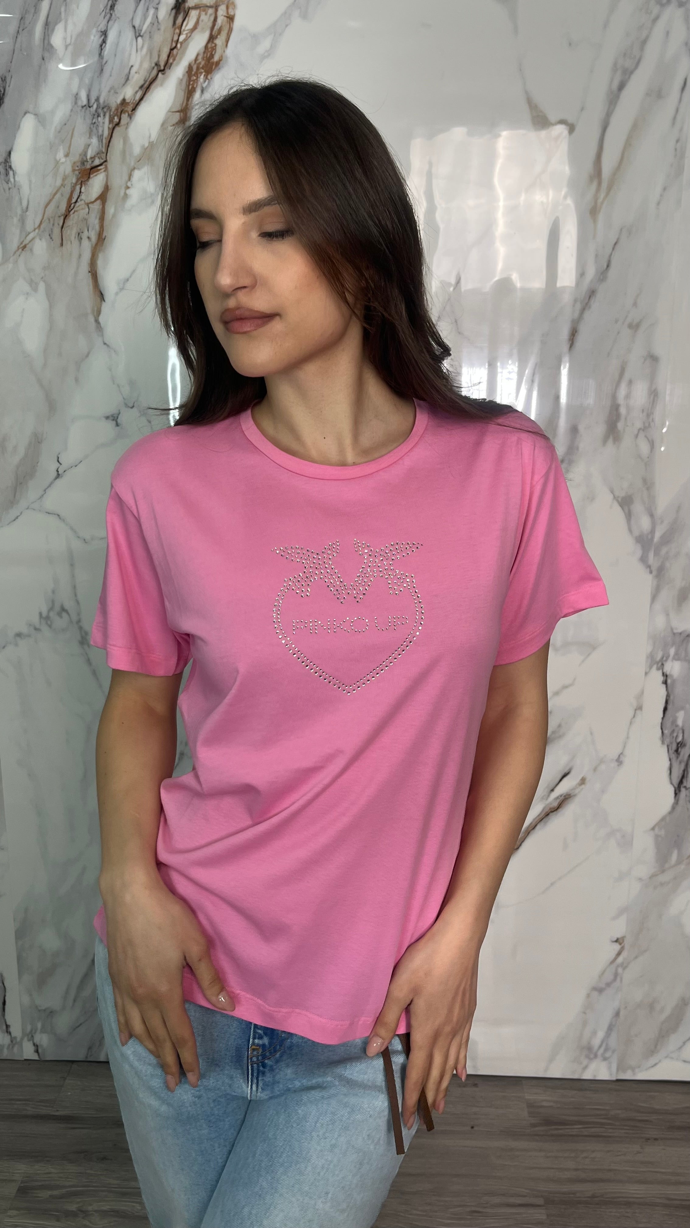 PINKO T-shirt heart strass