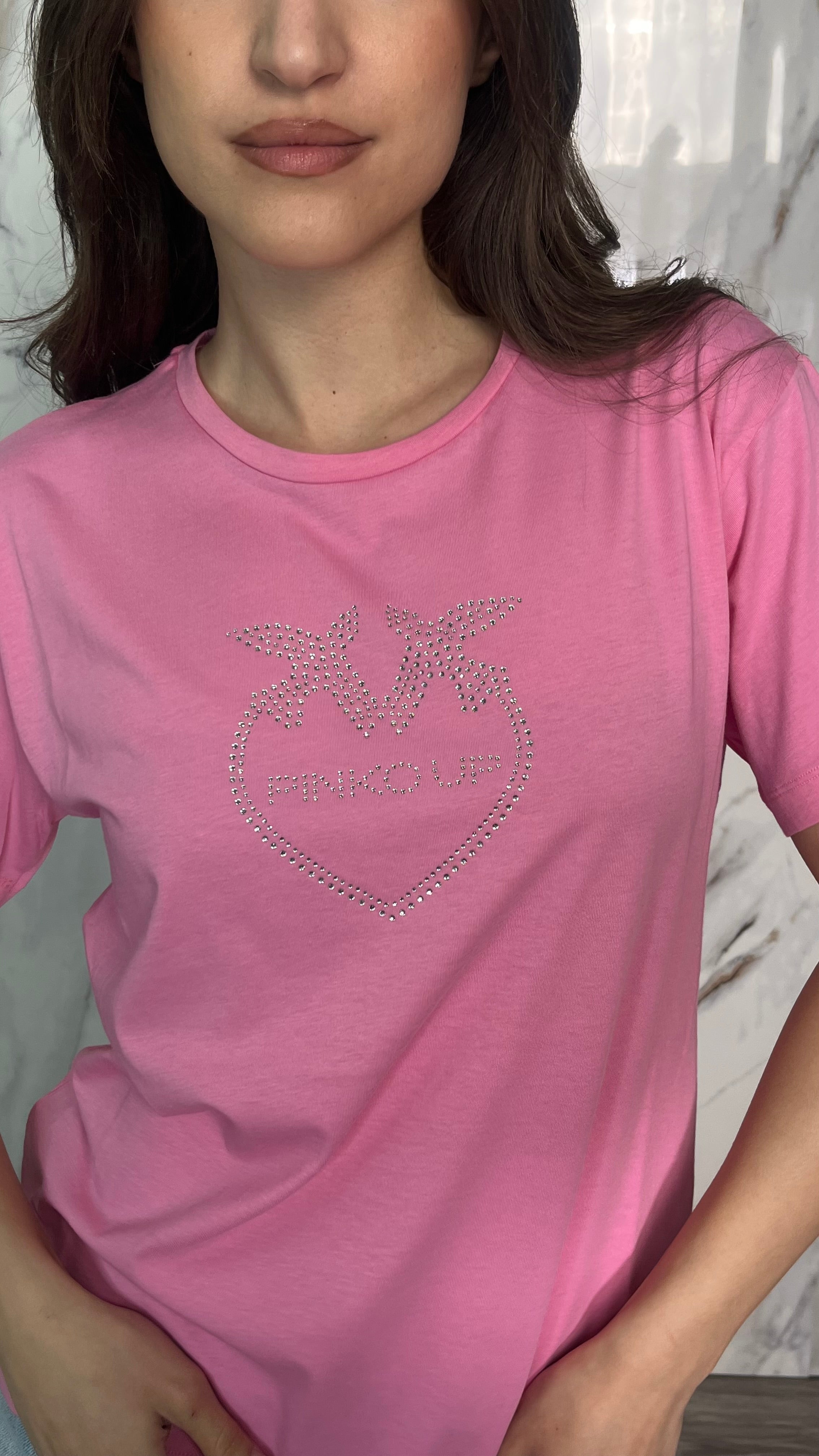 PINKO T-shirt heart strass
