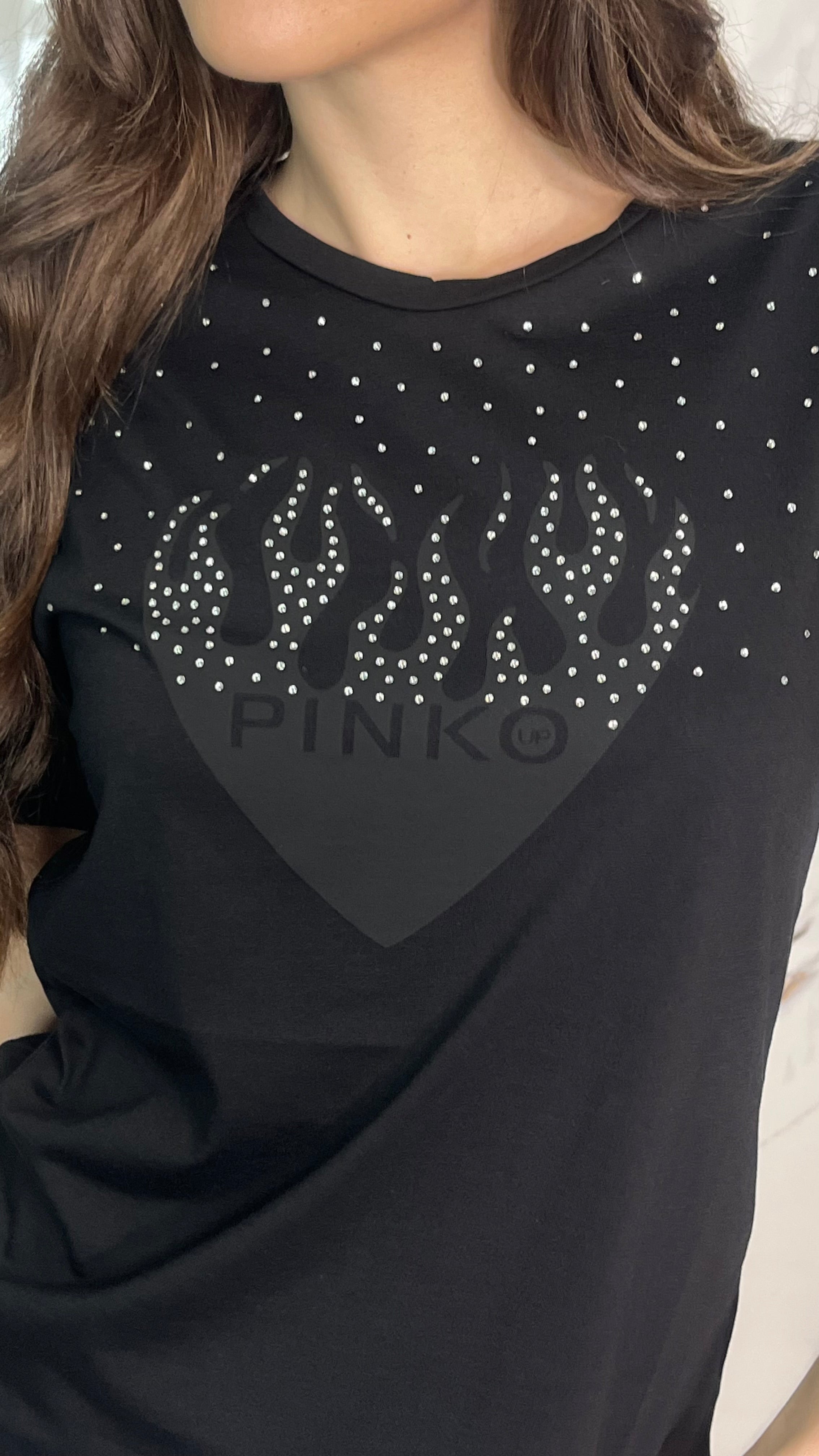 PINKO T-shirt con stampa Cuore e Strass