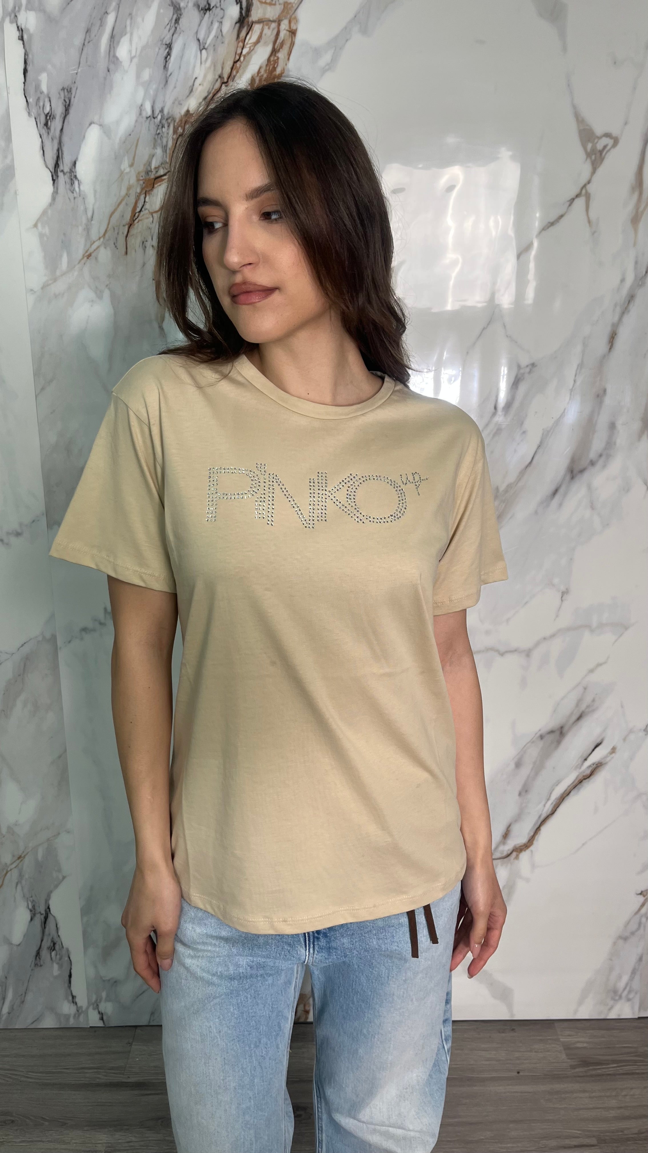 PINKO T-shirt Logo con Strass