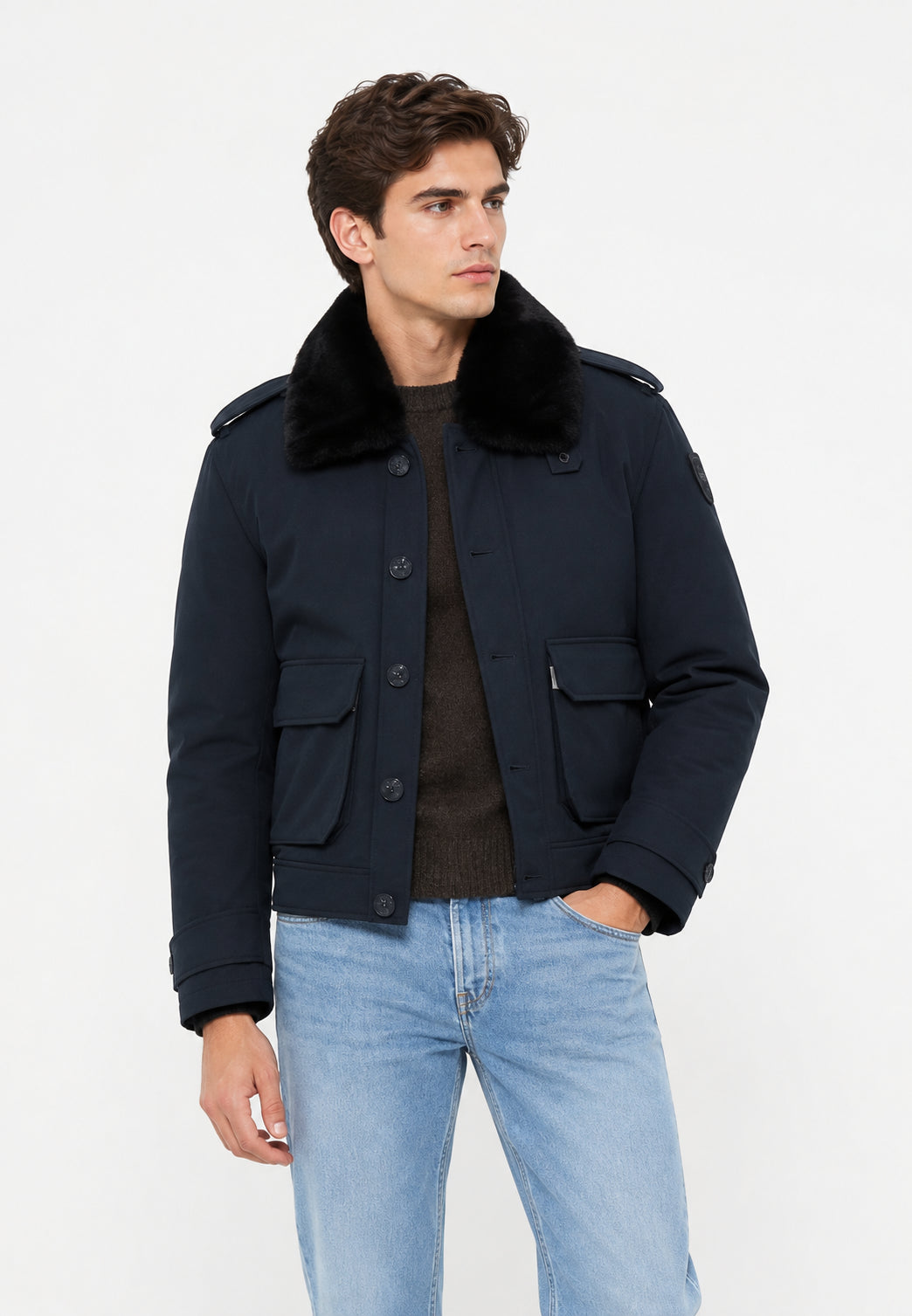 GIUBBOTTO BLAUER BLU CON COLLO IN ECOPELLICCIA REMOVIBILE