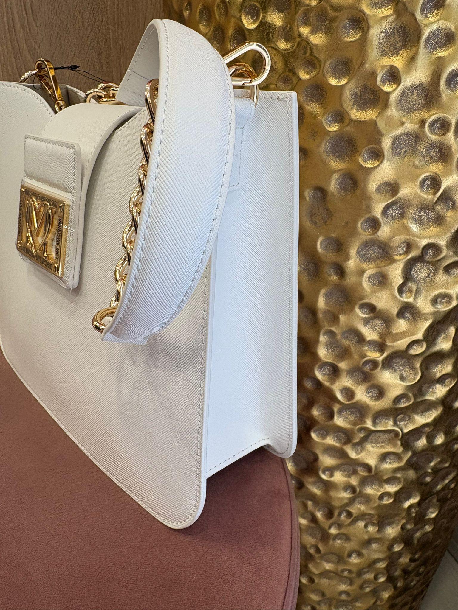 Love Moschino Borsa Bianca con Dettagli Oro e Logo Centrale