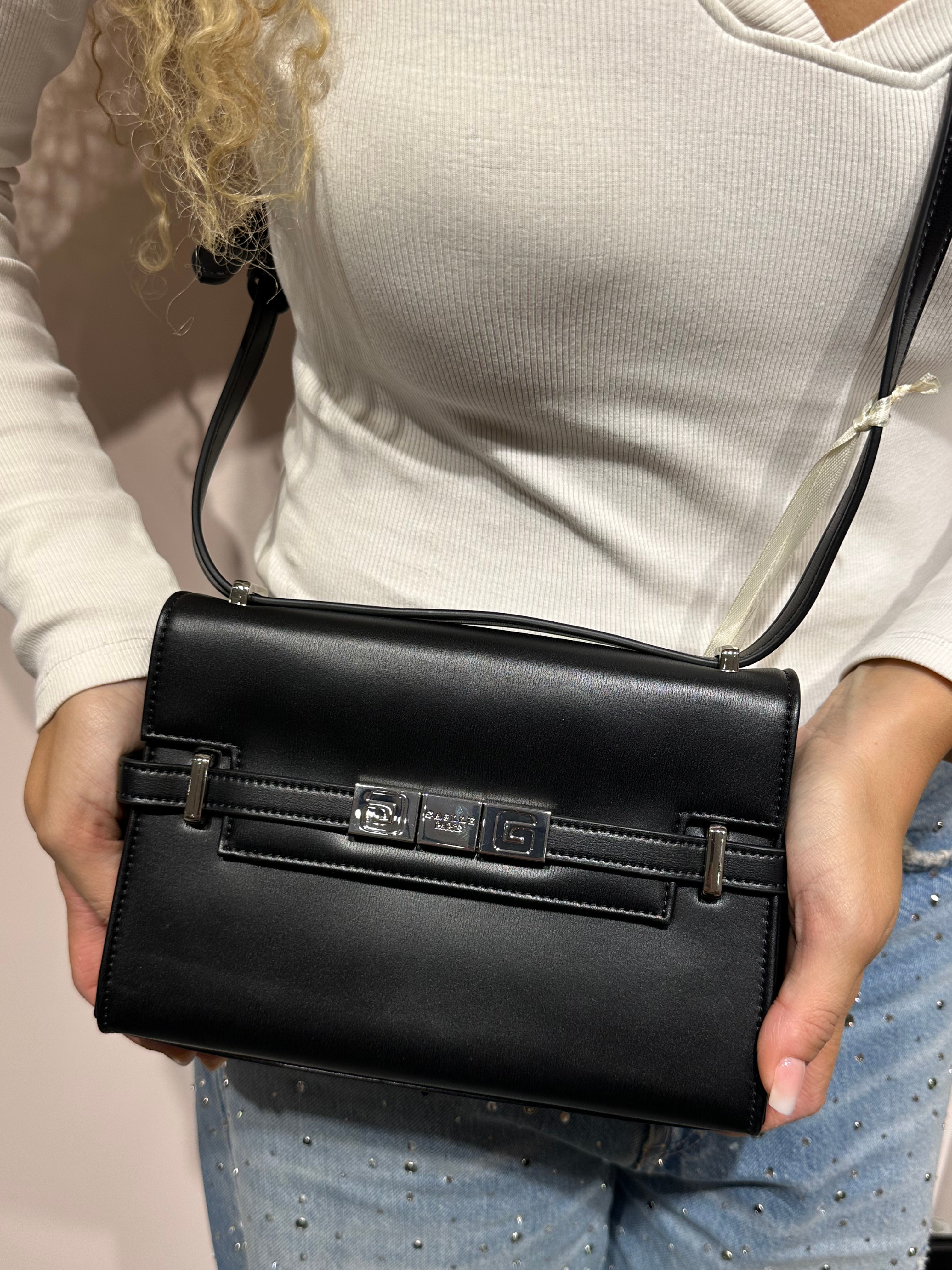 GAELLE BORSA TRACOLLA NERA CON INSERTI ARGENTO