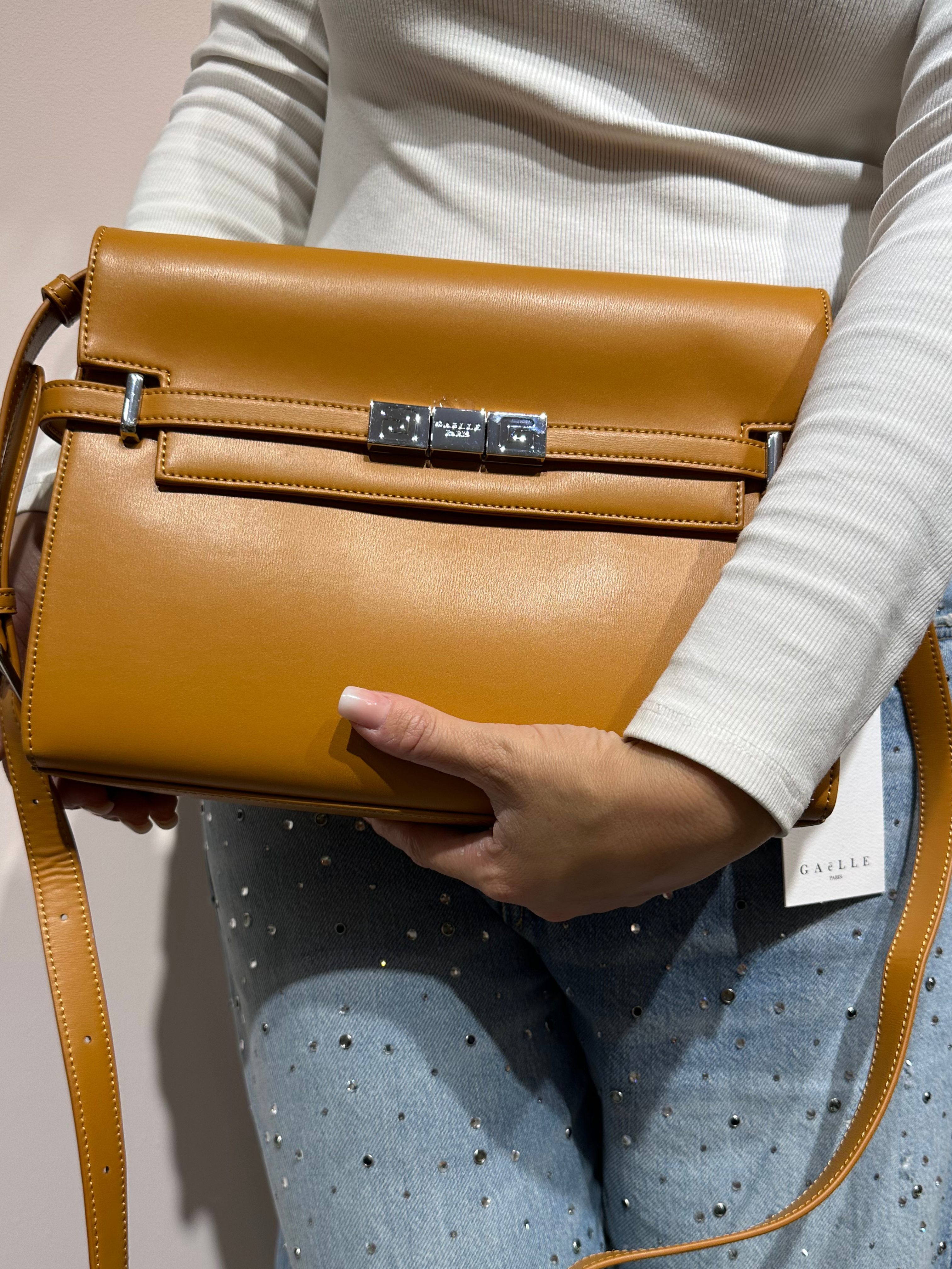 GAELLE BORSA TRACOLLA BEIGE APPLICAZIONE ARGENTO