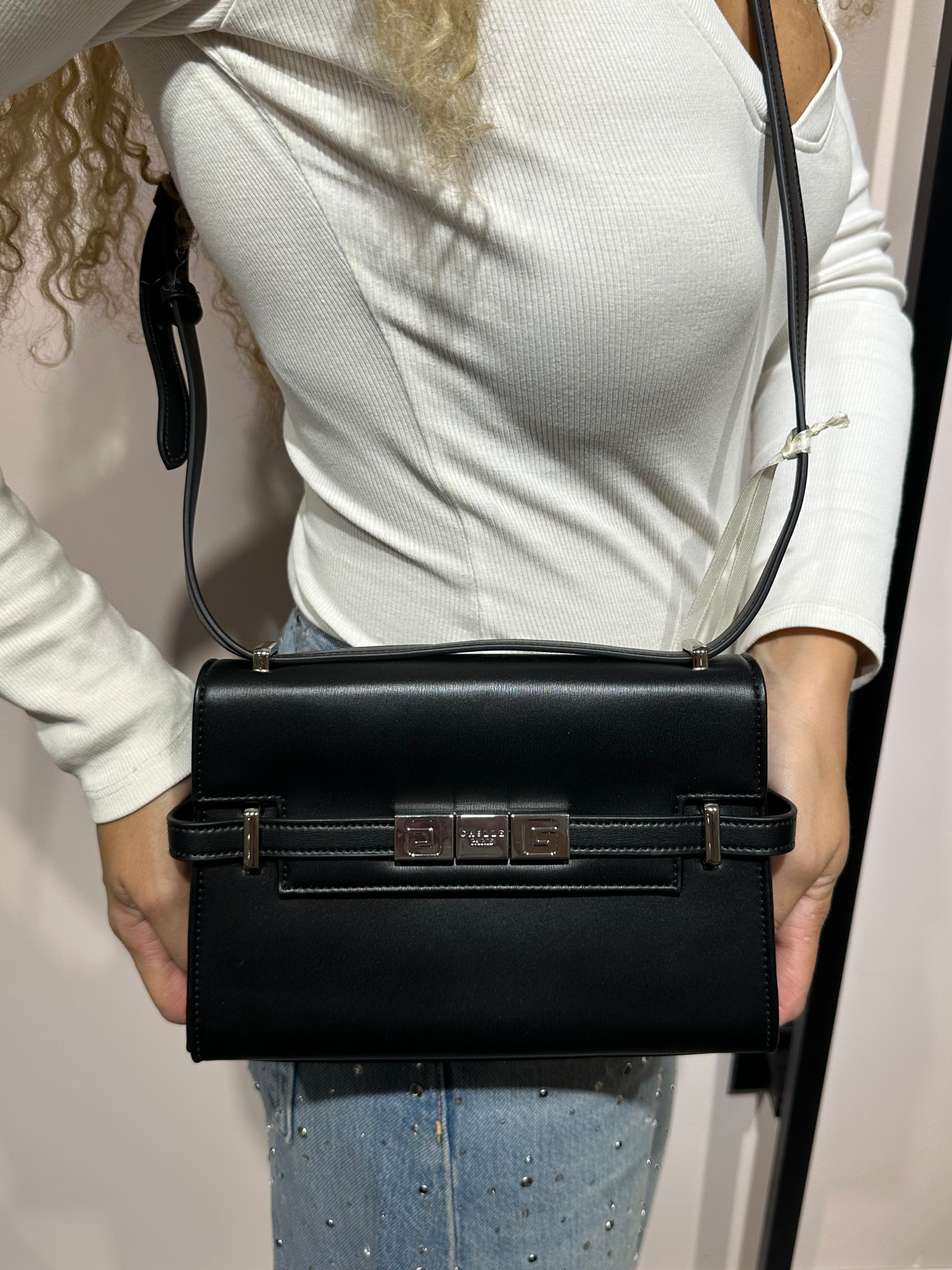 GAELLE BORSA TRACOLLA NERA CON INSERTI ARGENTO