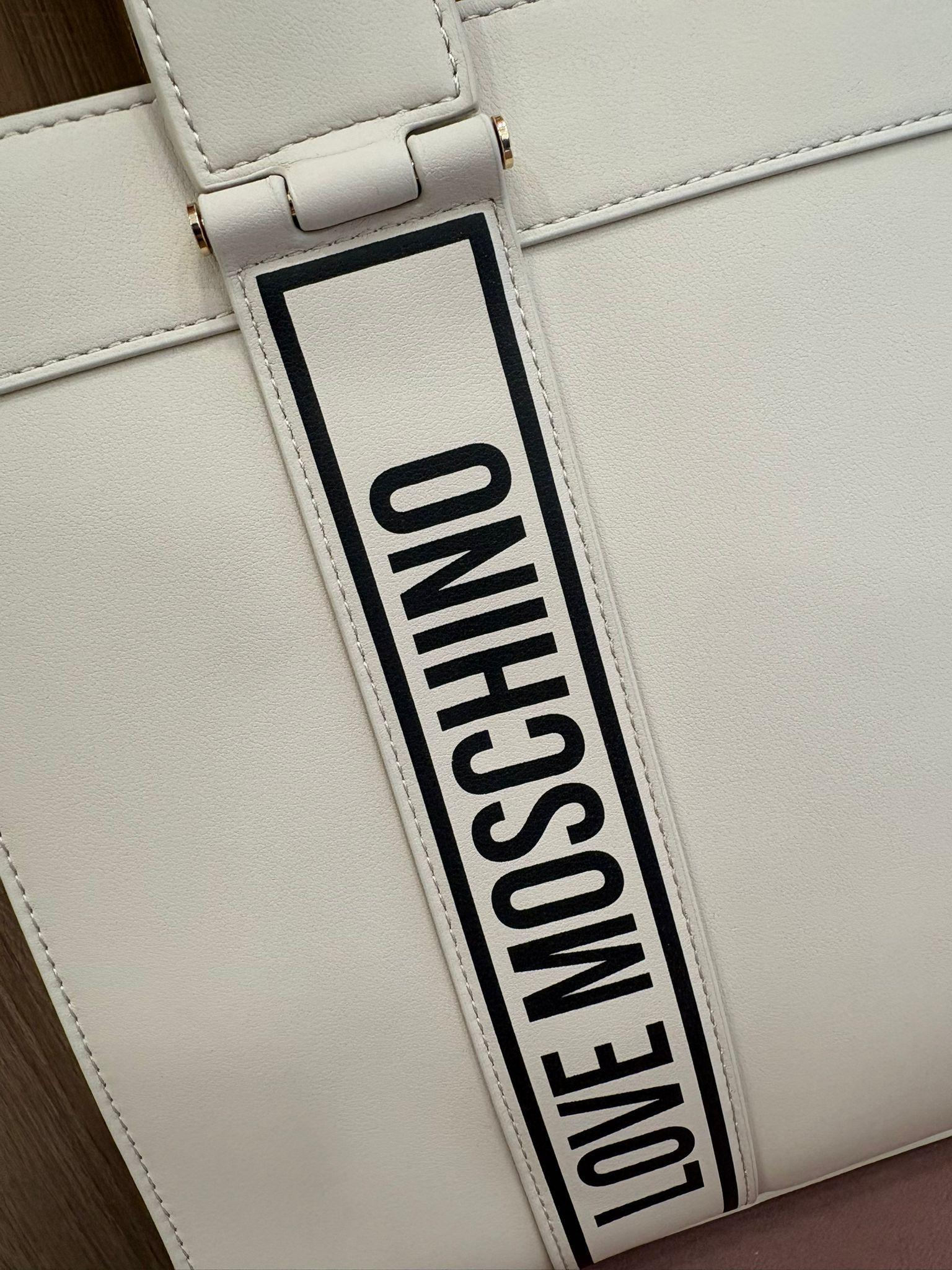 Moschino Borsa Avorio Logata in Nero