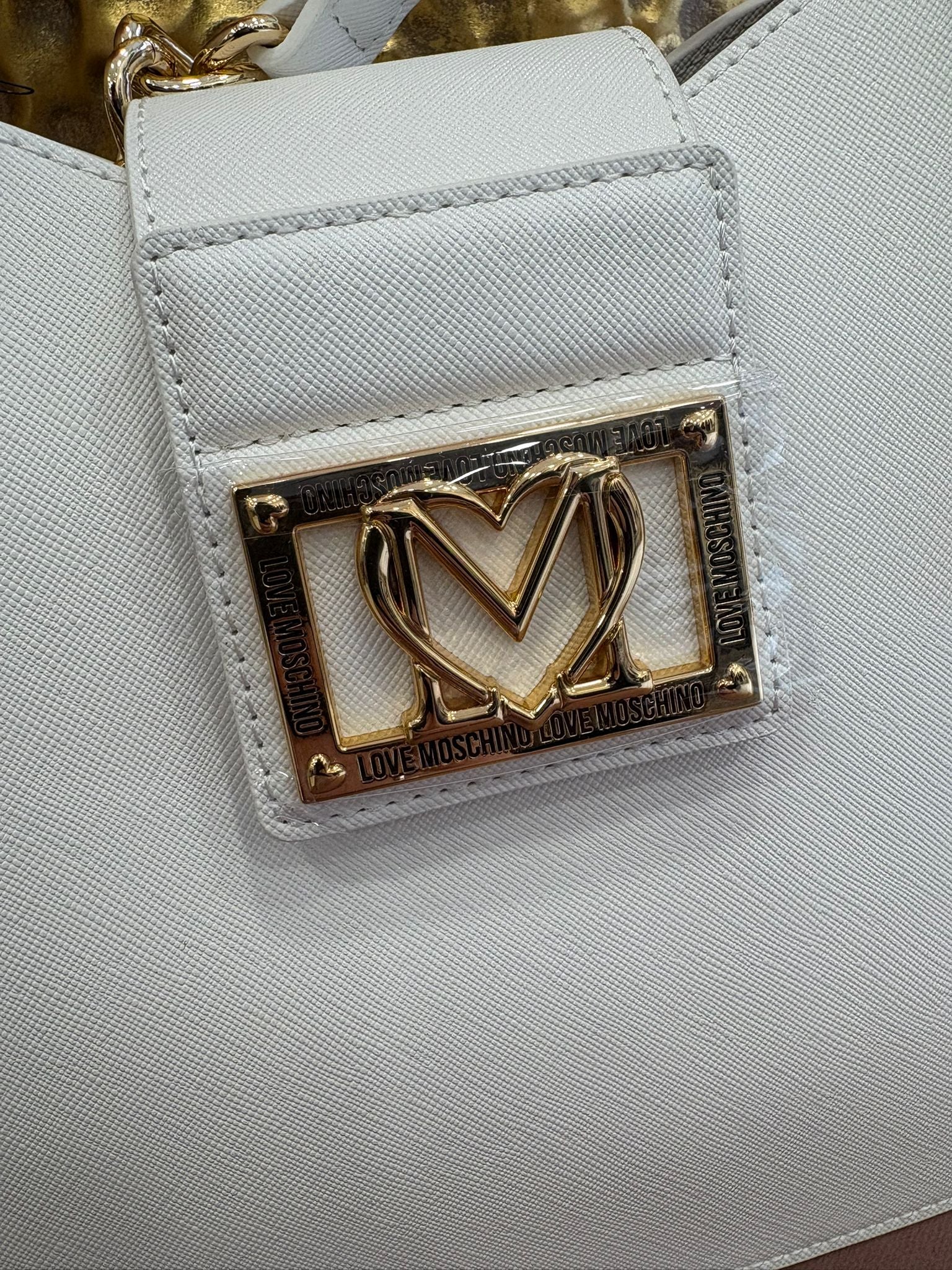 Love Moschino Borsa Bianca con Dettagli Oro e Logo Centrale