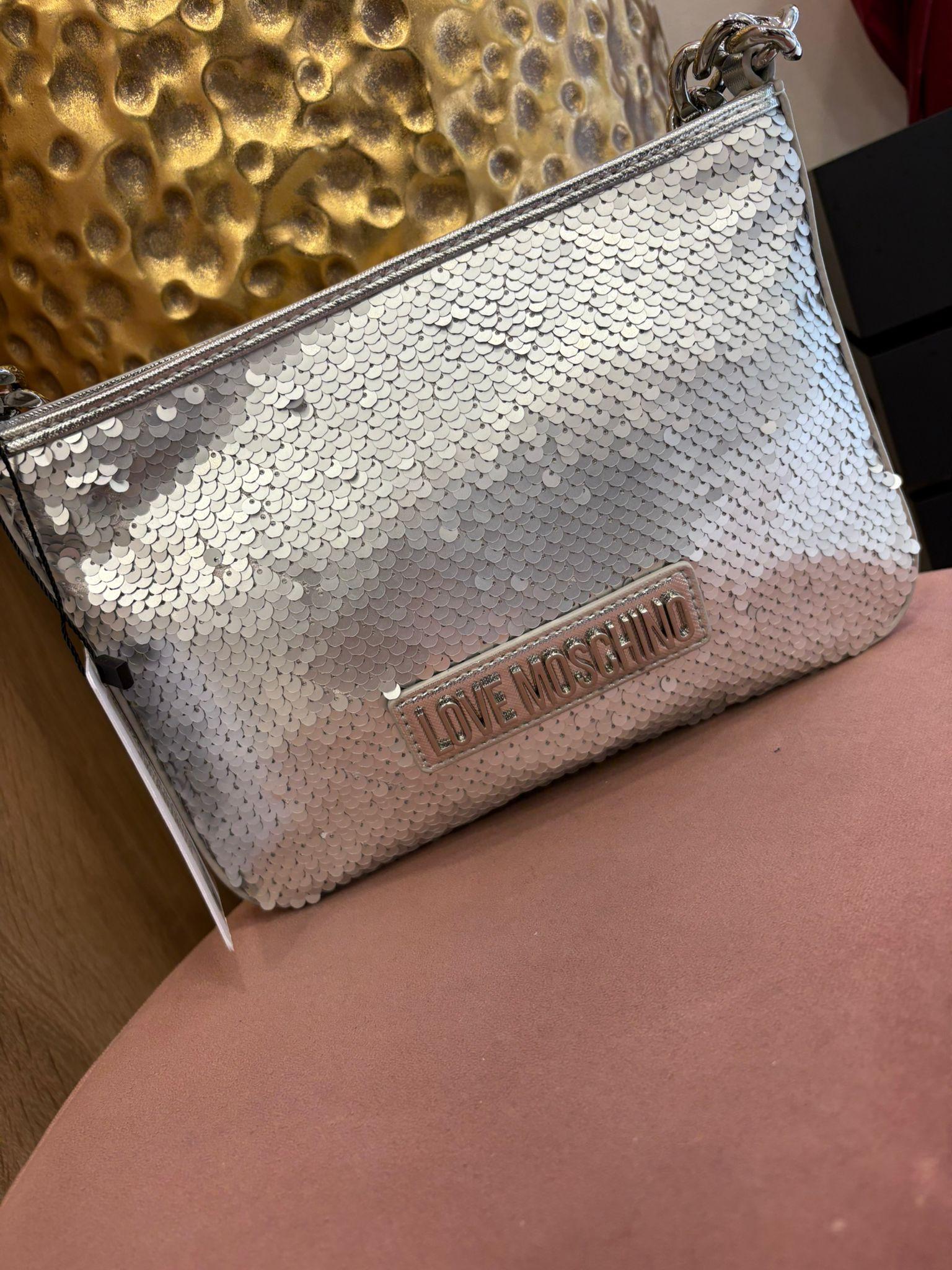 Pochette Love Moschino in Pailettes Argento