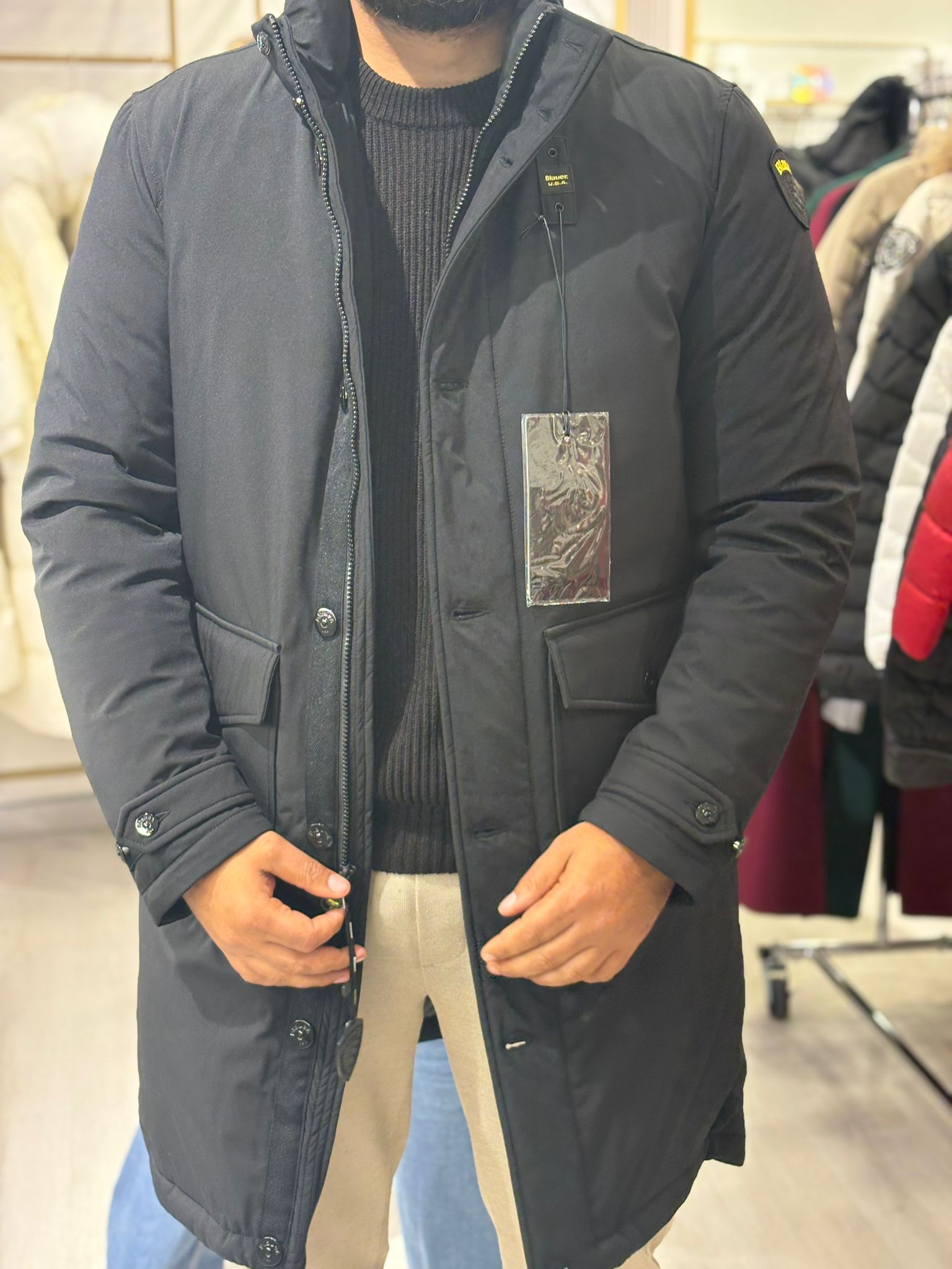 Trench Blauer Antipioggia da Uomo con Tasche Laterali e Cerniera Frontale